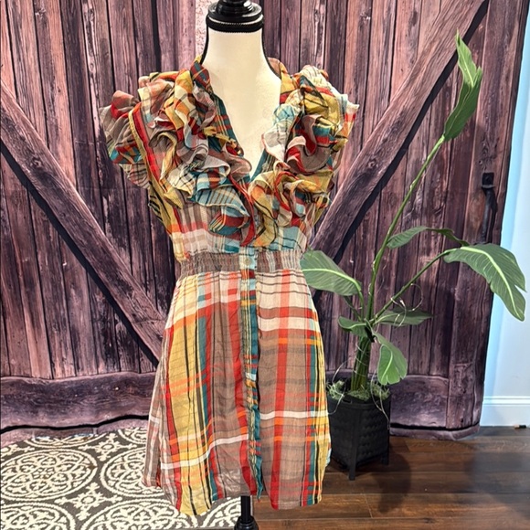 Multicolor Ruffled Plaid tunic - Picture 1 of 4